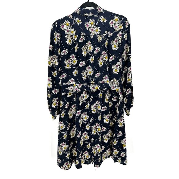 PRADA Navy Blue White 100% Silk Daisy Print Button Up Long Sleeve Mini Dress 8 - Picture 2 of 8